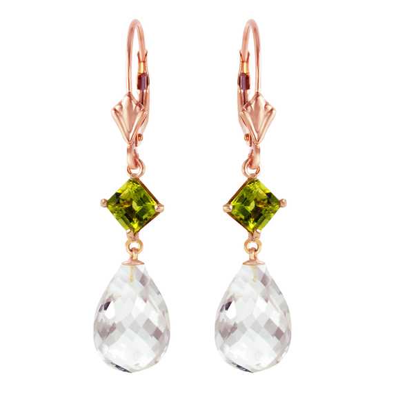 Galaxy Gold Products Jewelry - 14K.GOLD LEVER BACK EARRING WITH PERIDOT & WHITE TOPAZ (Rose Gold)